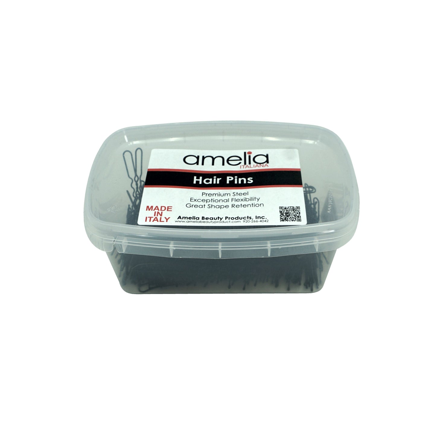 400, Black, 2.4in (6.0cm), Italian Made Heavy Waved Hair Pins, Recloseable Stay Clean and Organized Container - 6 Retail Packs