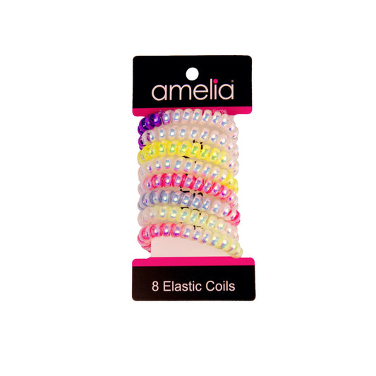Amelia Beauty Products 8 Medium Smooth Elastic Mutli-Colored Hair Coils, 2.25in Diameter Spiral Hair Ties, Gentle Yet Strong Hold and Minimizes Dents, Assorted Mix - 12 Retail Packs