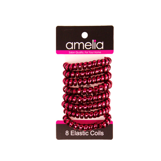 Amelia Beauty Products 8 Medium Smooth Elastic Hair Coils, 2.25in Diameter Spiral Hair Ties, Gentle on Hair, Strong Hold and Minimizes Dents and Creases, Maroon - 12 Retail Packs