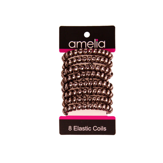 Amelia Beauty Products 8 Medium Smooth Elastic Hair Coils, 2.25in Diameter Spiral Hair Ties, Gentle on Hair, Strong Hold and Minimizes Dents and Creases, Nickel - 12 Retail Packs