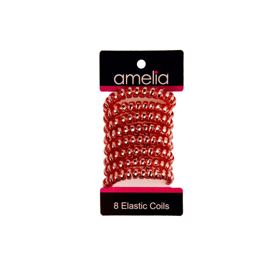 Amelia Beauty Products 8 Medium Smooth Elastic Hair Coils, 2.25in Diameter Spiral Hair Ties, Gentle on Hair, Strong Hold and Minimizes Dents and Creases, Pink - 12 Retail Packs