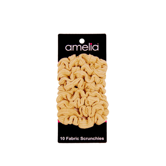 Amelia Beauty, Medium Tan Ribbed Scrunchies, 2.5in Diameter, Gentle on Hair, Strong Hold, No Snag, No Dents or Creases. 10 Pack - 12 Retail Packs