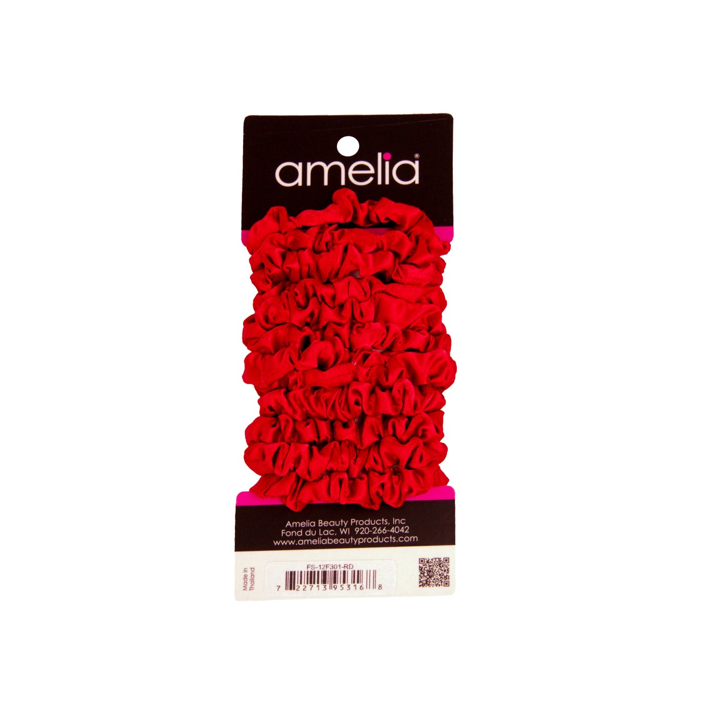 Amelia Beauty, Red Satin Scrunchies, 2.25in Diameter, Gentle on Hair, Strong Hold, No Snag, No Dents or Creases. 12 Pack - 12 Retail Packs