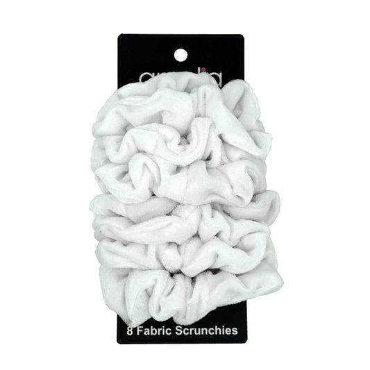 Amelia Beauty Products, White Velvet Velvet Scrunchies, 3.5in Diameter, Gentle on Hair, Strong Hold, No Snag, No Dents or Creases. 8 Pack - 12 Retail Packs