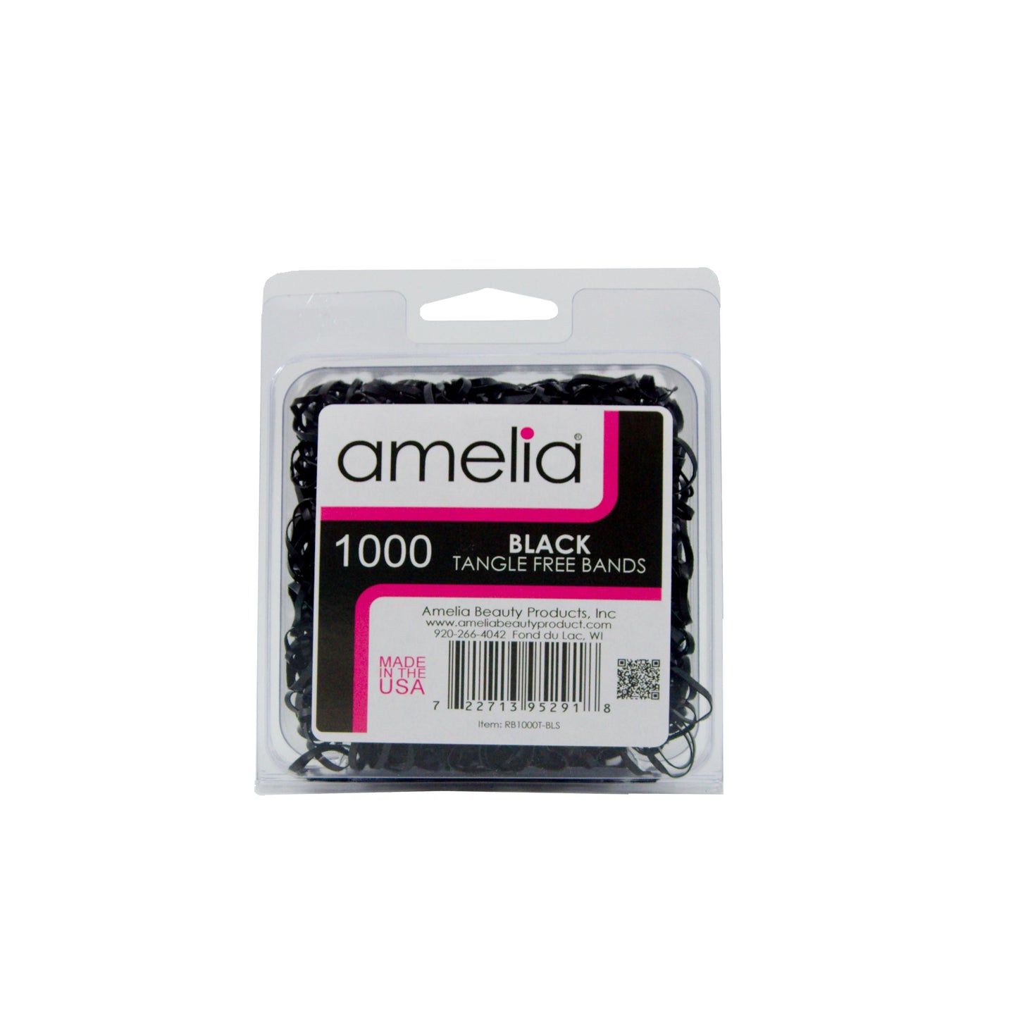 Amelia Beauty | 1/2in, Black, Tangle Free Elastic Pony Tail Holders | Made in USA, Ideal for Ponytails, Braids, Twists. For Women, Girls. Pain Free, Snag Free, Easy Off | 1000 Pack - 12 Retail Packs