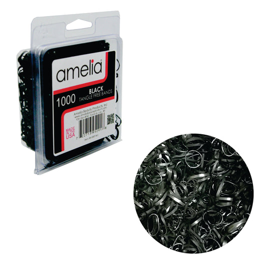 Amelia Beauty | 1/2in, Black, Tangle Free Elastic Pony Tail Holders | Made in USA, Ideal for Ponytails, Braids, Twists. For Women, Girls. Pain Free, Snag Free, Easy Off | 1000 Pack - 12 Retail Packs