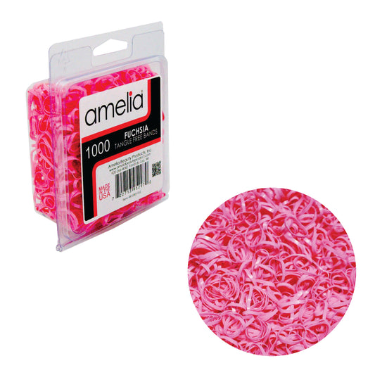 Amelia Beauty | 1/2in, Fuchsia, Tangle Free Elastic Pony Tail Holders | Made in USA, Ideal for Ponytails, Braids, Twists. For Women, Girls. Pain Free, Snag Free, Easy Off | 1000 Pack - 12 Retail Packs