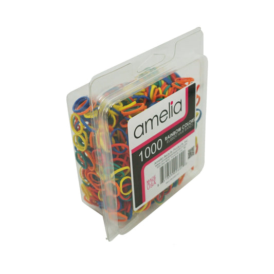1000, Rainbow Mix, Standard Size, Rubber Bands for Pony Tails and Braids, Made in the USA!!  12 Retail Packages