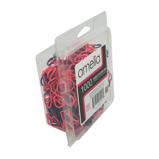 1000, Purple and Fuchsia Mix, Standard Size, Rubber Bands for Pony Tails and Braids, Made in the USA!!  12 Retail Packages