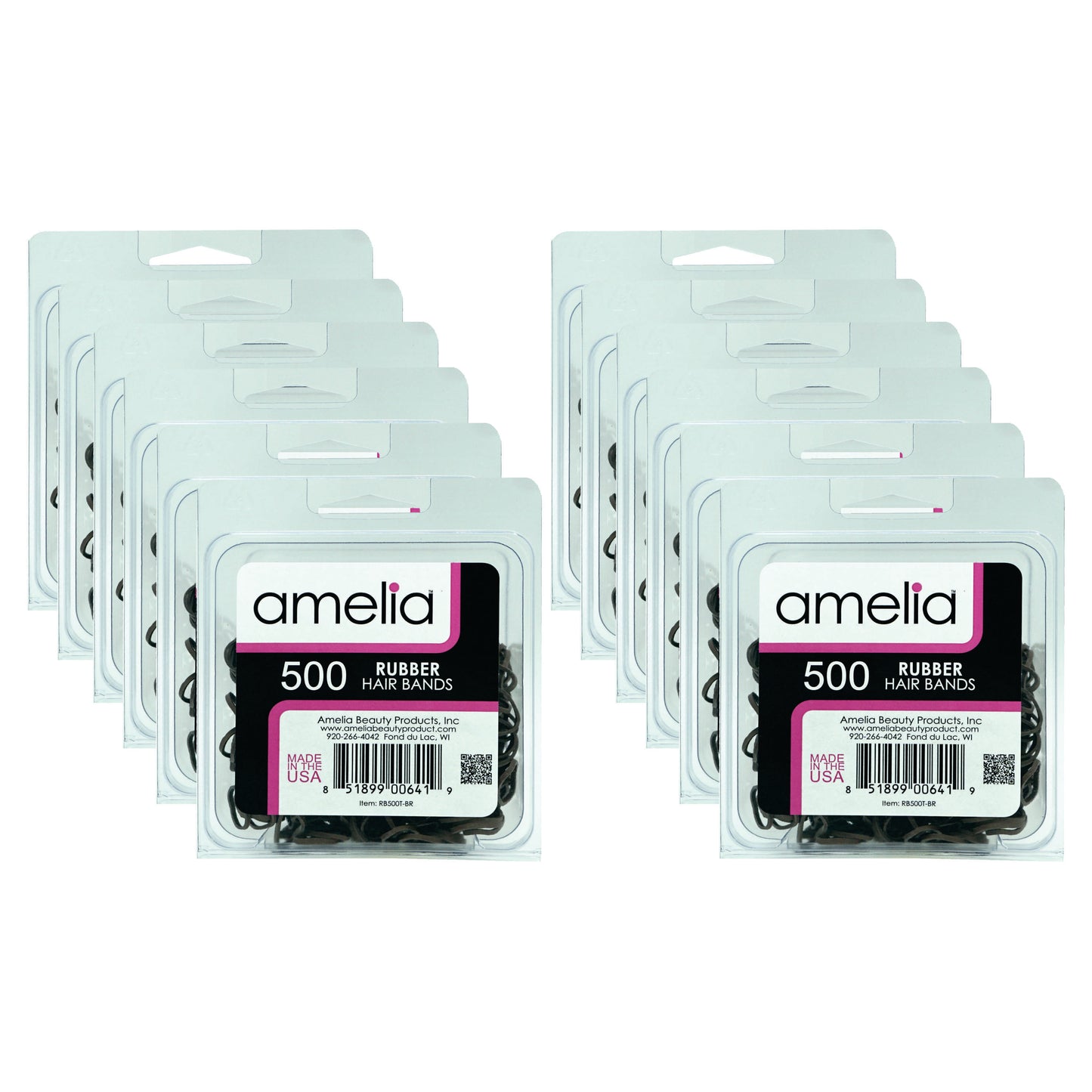 500, Brown, Standard Size, Rubber Bands for Pony Tails and Braids - 12 Retail Packs