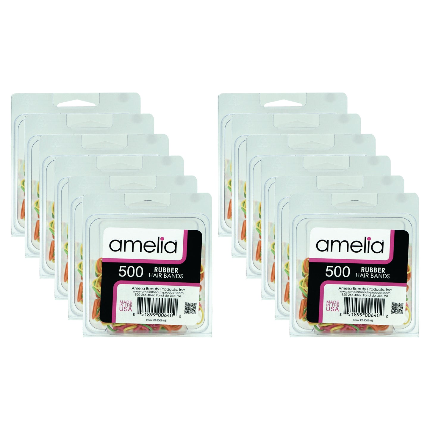 500, Brights Mix, Standard Size, Rubber Bands for Pony Tails and Braids - 12 Retail Packs