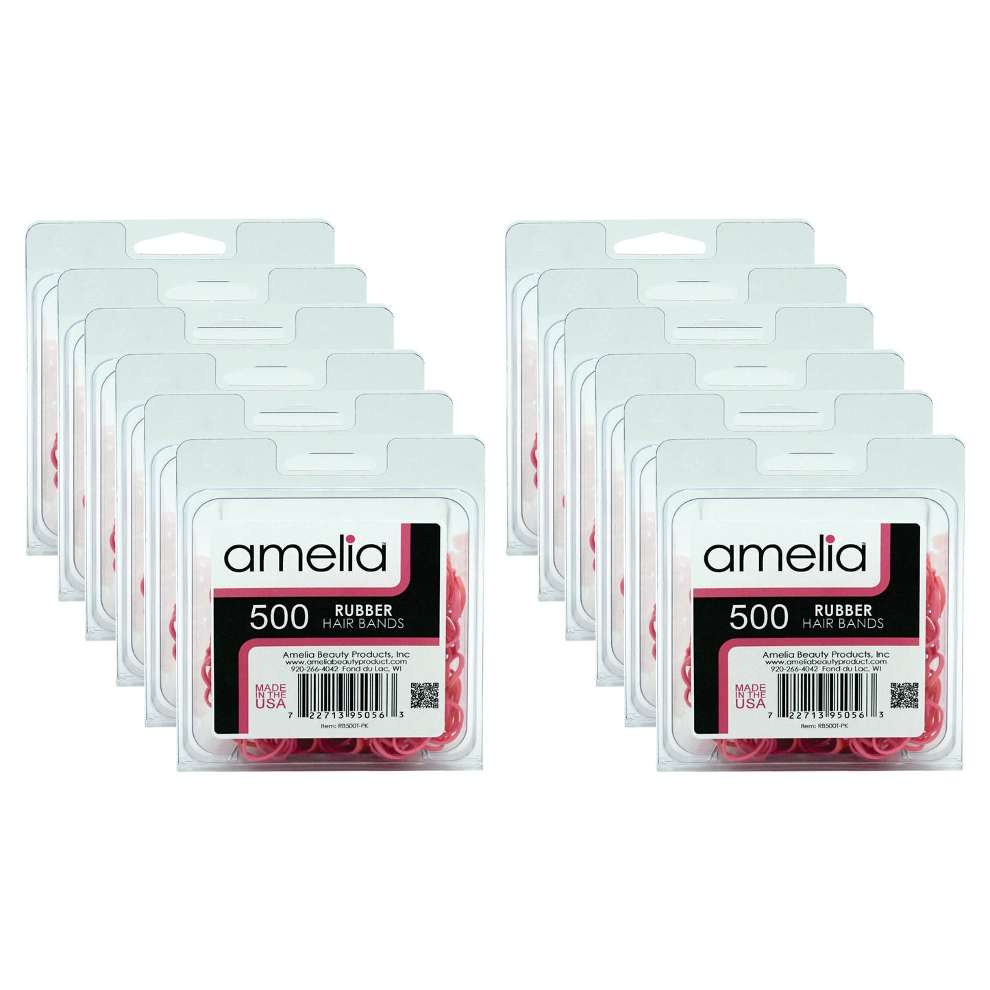 500, Pink, Standard Size, Rubber Bands for Pony Tails and Braids - 12 Retail Packs
