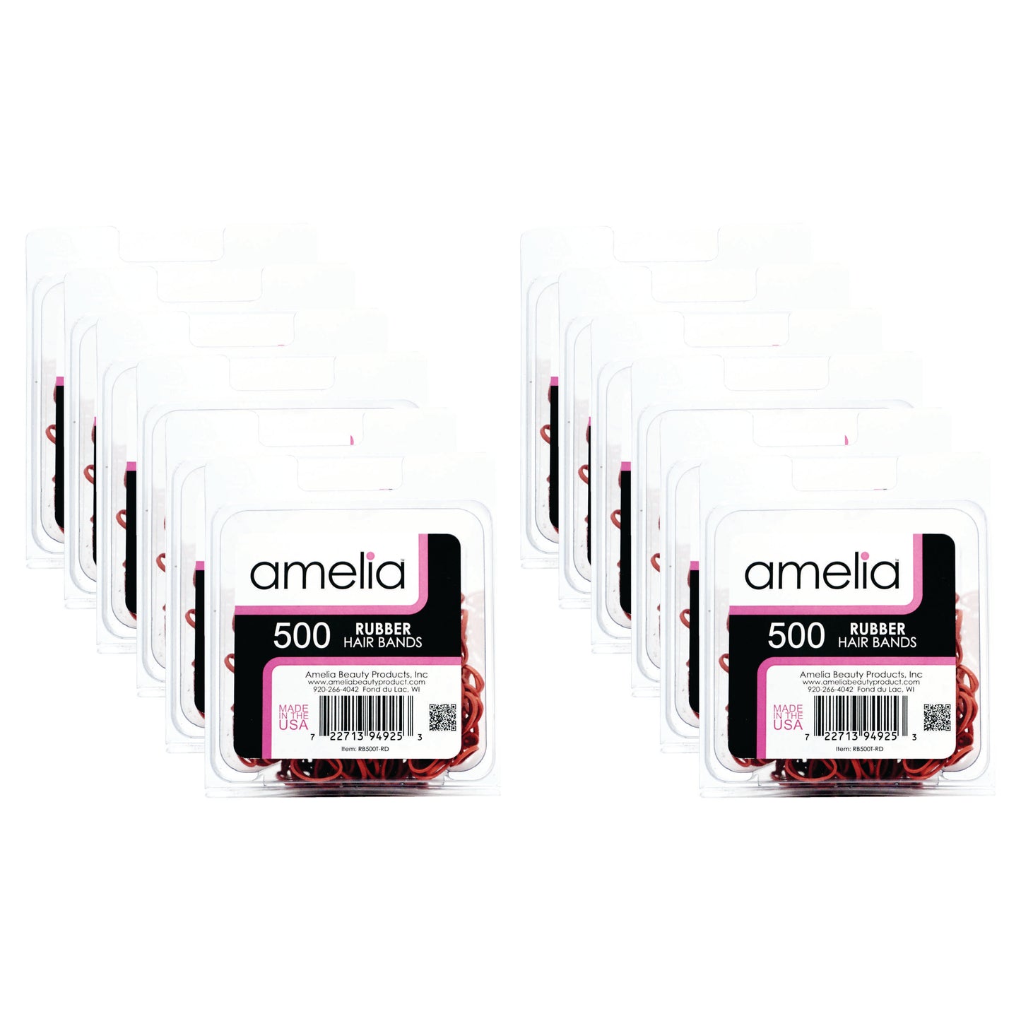 500, Red, Standard Size,  Rubber Bands for Pony Tails and Braids - 12 Retail Packs