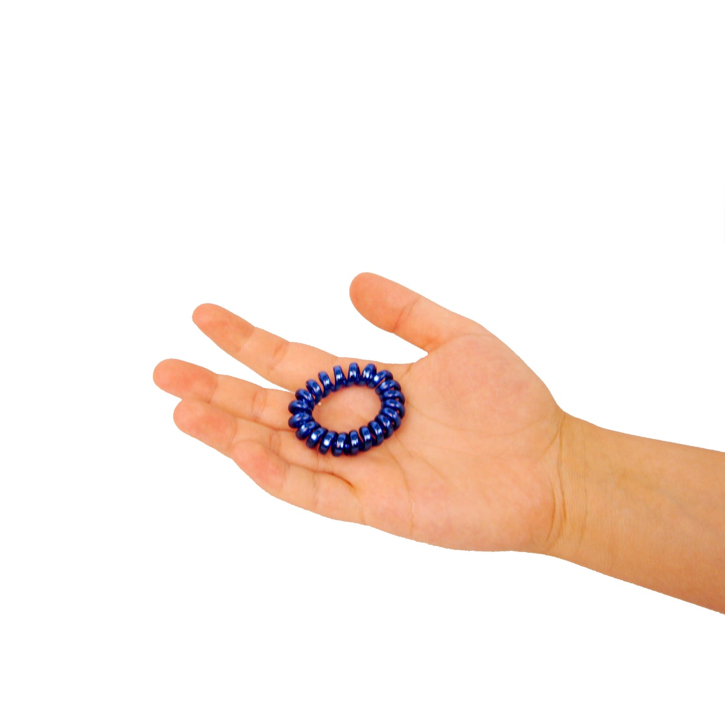 Amelia Beauty, 8 Small Shinny Elastic Hair Telephone Cord Coils, 1.5in Diameter Spiral Hair Ties, Strong Hold, Gentle on Hair, Silver, Red, Blue and Green Mix - 12 Retail Packs