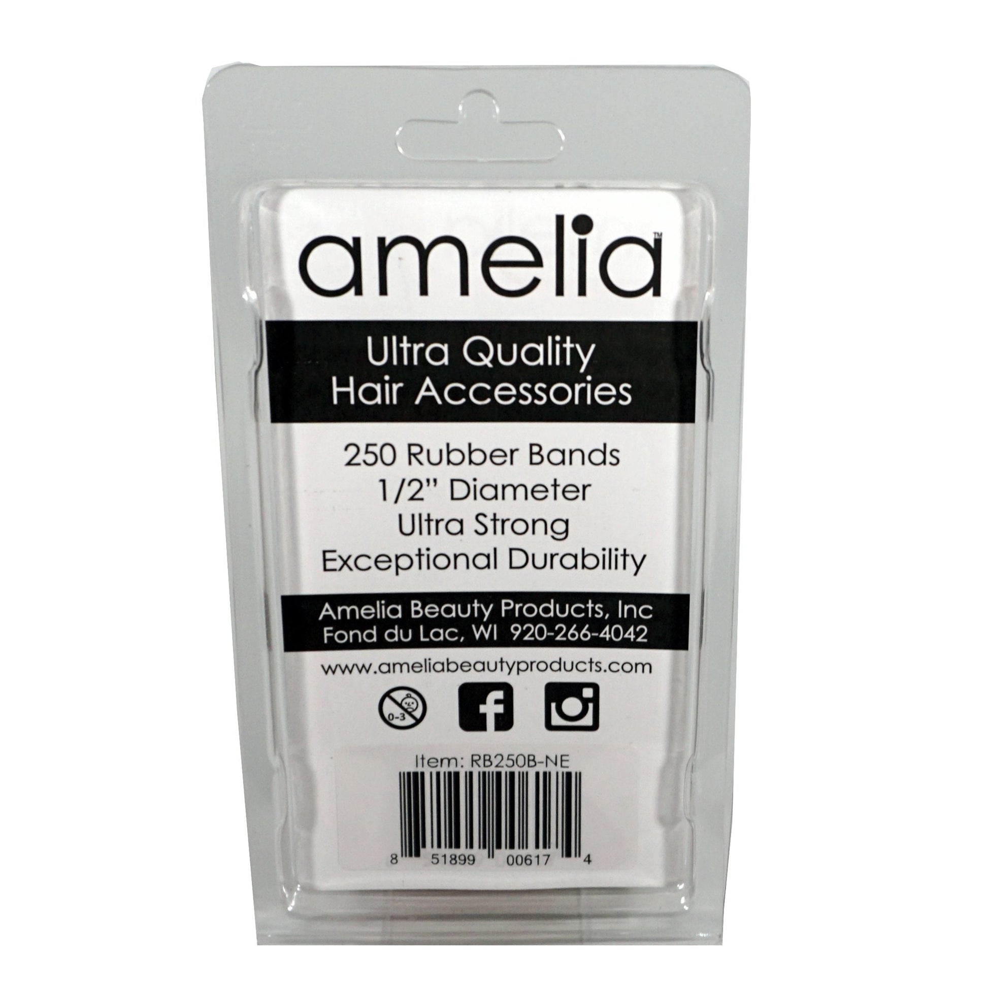Amelia Beauty 1000, Red, Standard size, US Made Rubber Hair Bands for Pony Tails and Braids