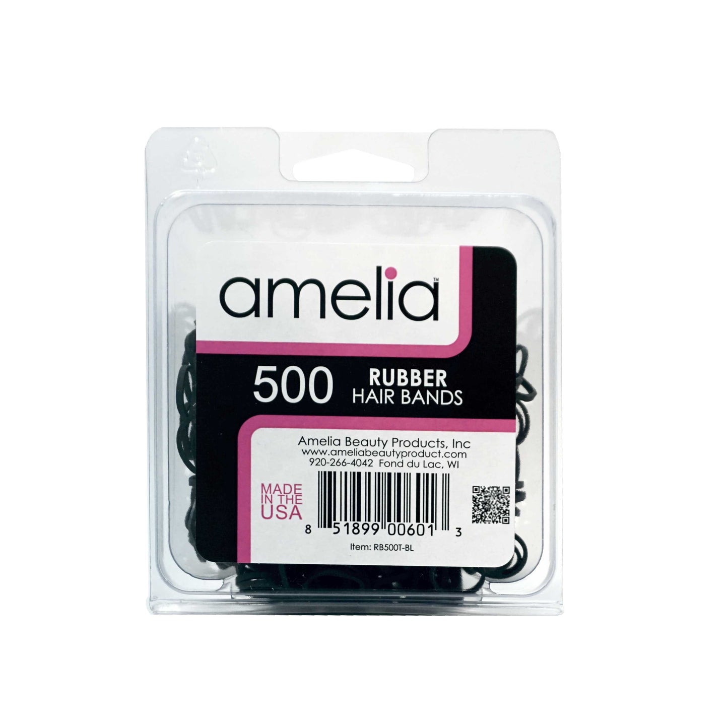 500, Black, Standard Size,  Rubber Bands for Pony Tails and Braids - 12 Retail Packs