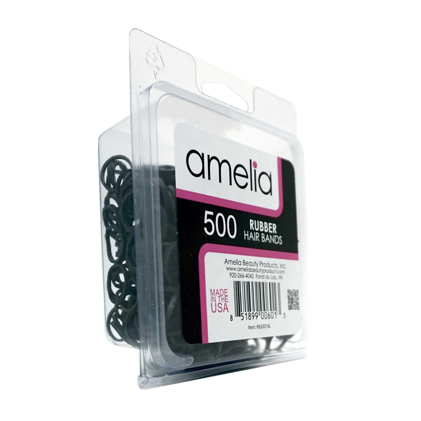 500, Black, Standard Size,  Rubber Bands for Pony Tails and Braids - 12 Retail Packs