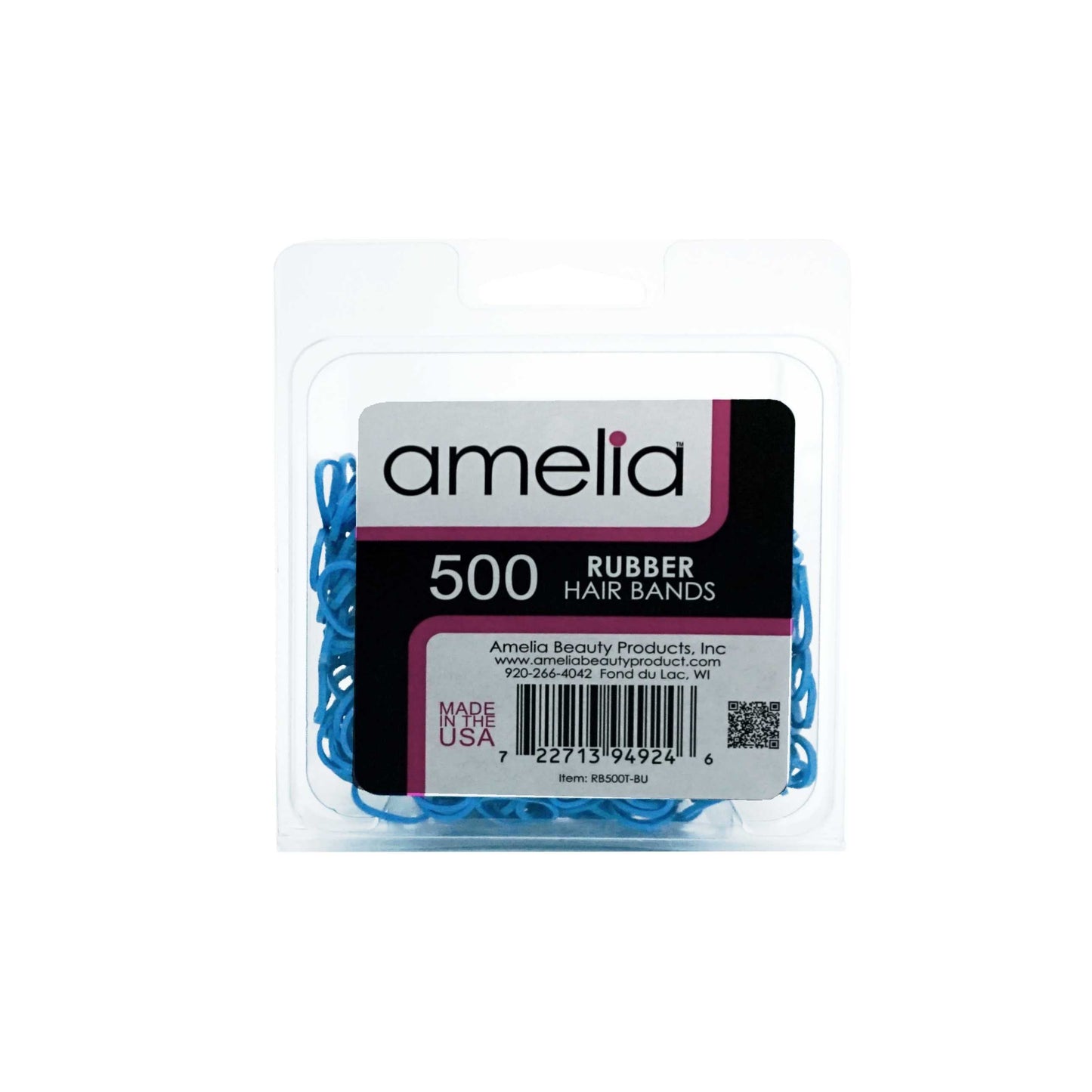 500, Blue, Standard Size,  Rubber Bands for Pony Tails and Braids - 12 Retail Packs