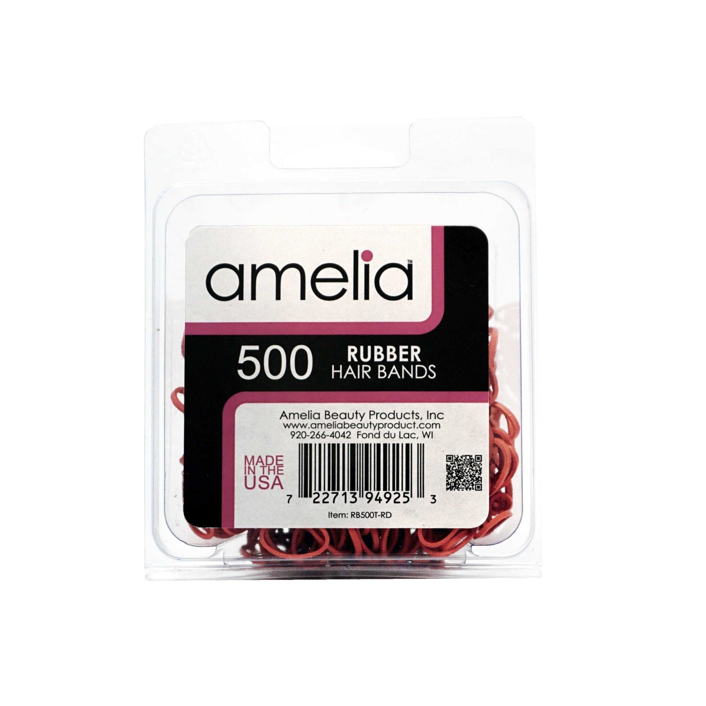 500, Red, Standard Size,  Rubber Bands for Pony Tails and Braids - 12 Retail Packs
